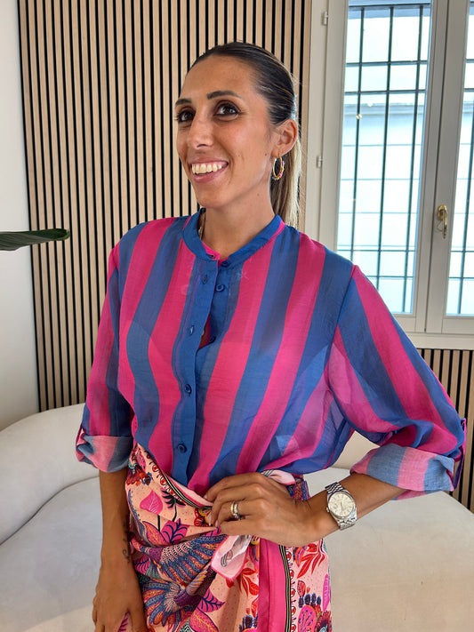 Camicia rigata azzurro/ fucsia