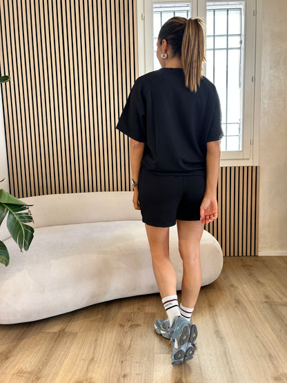 T-shirt mezza manica in viscosa nera