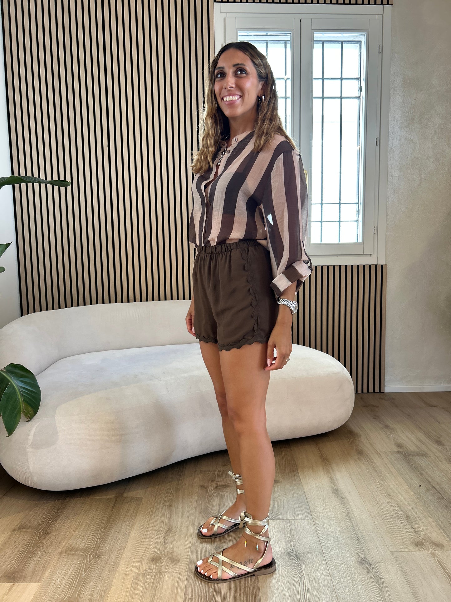Camicia rigata moro/beige