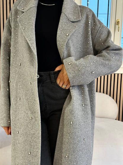 Cappotto handmade strass grigio