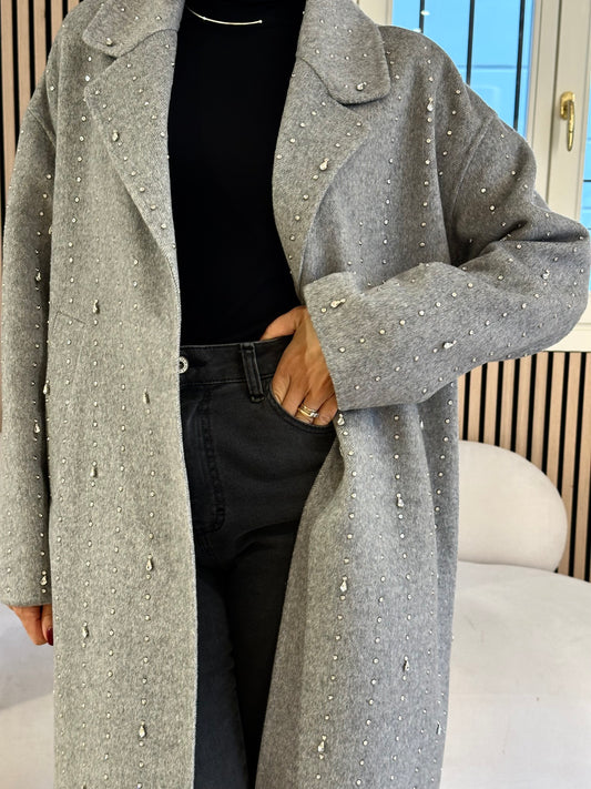 Cappotto handmade strass grigio
