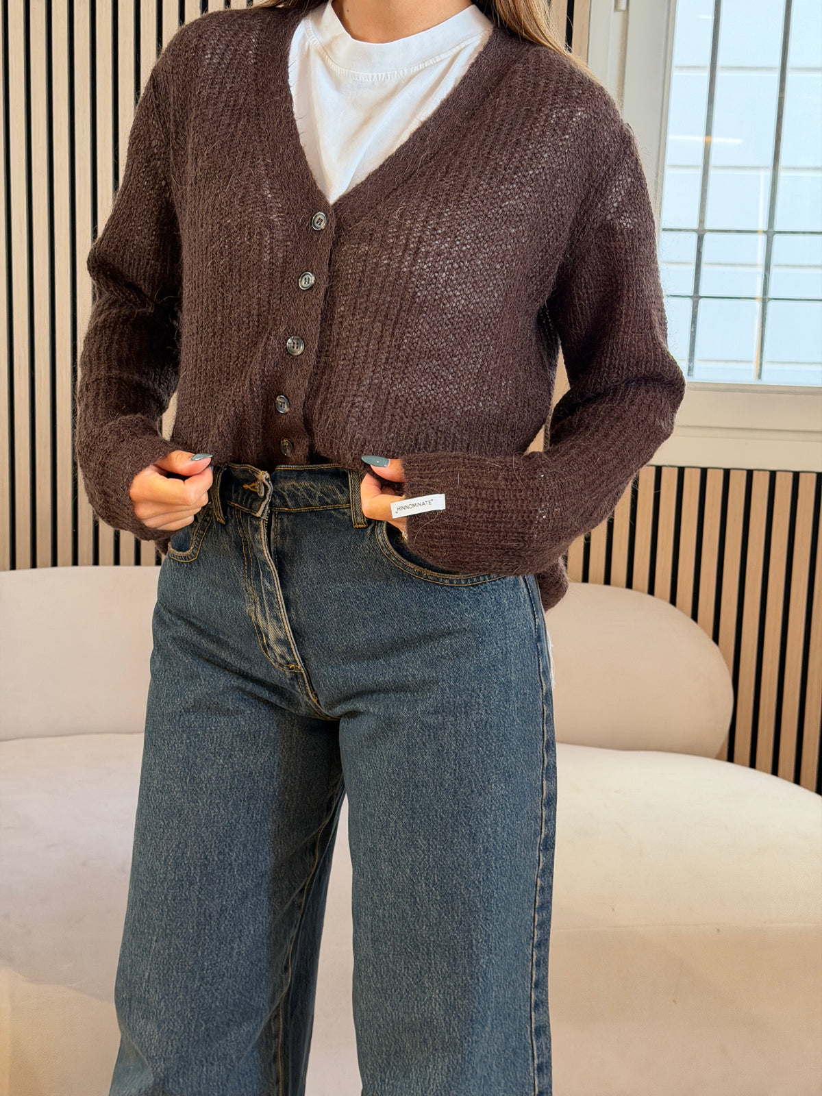 Cardigan corto in mohair caffè