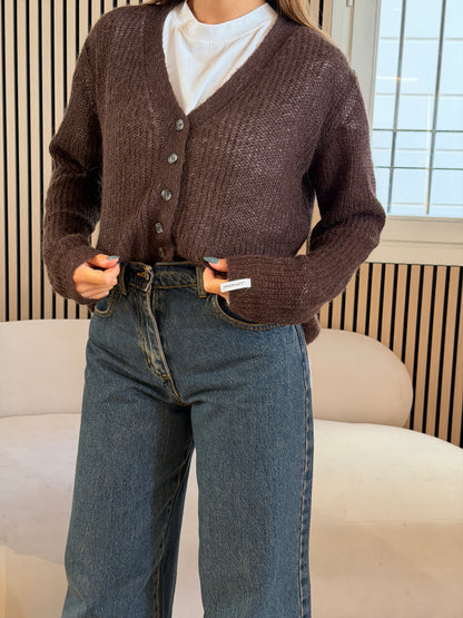 Cardigan corto in mohair caffè