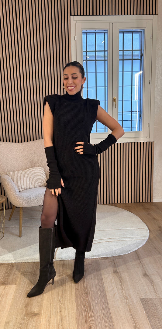 Abito manicotti misto lana moro