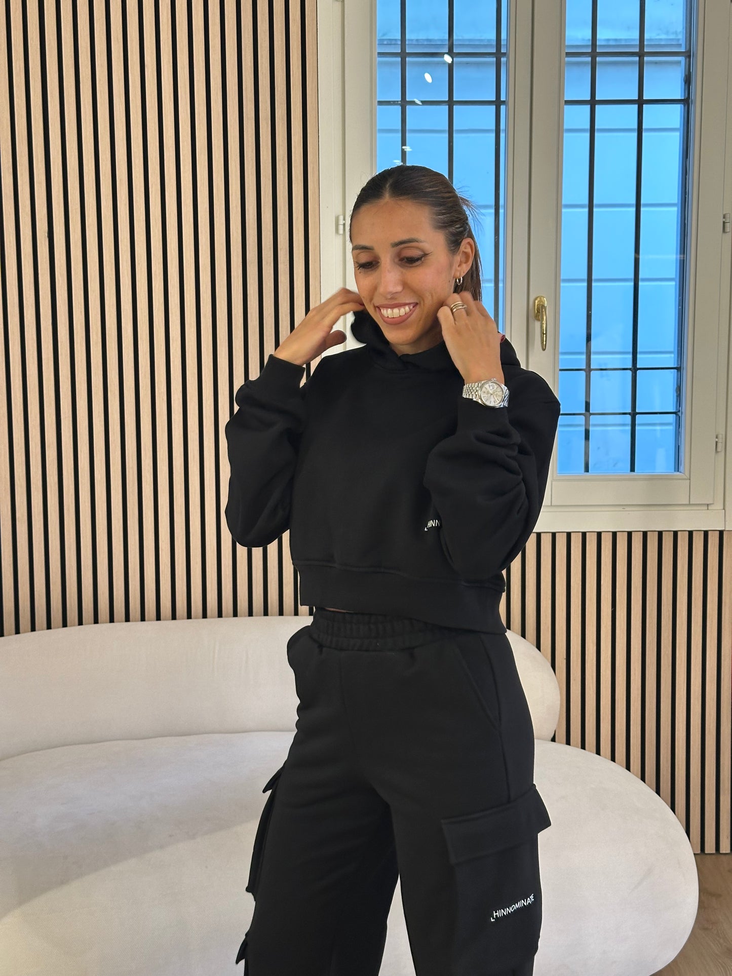 Felpa corta con cappuccio