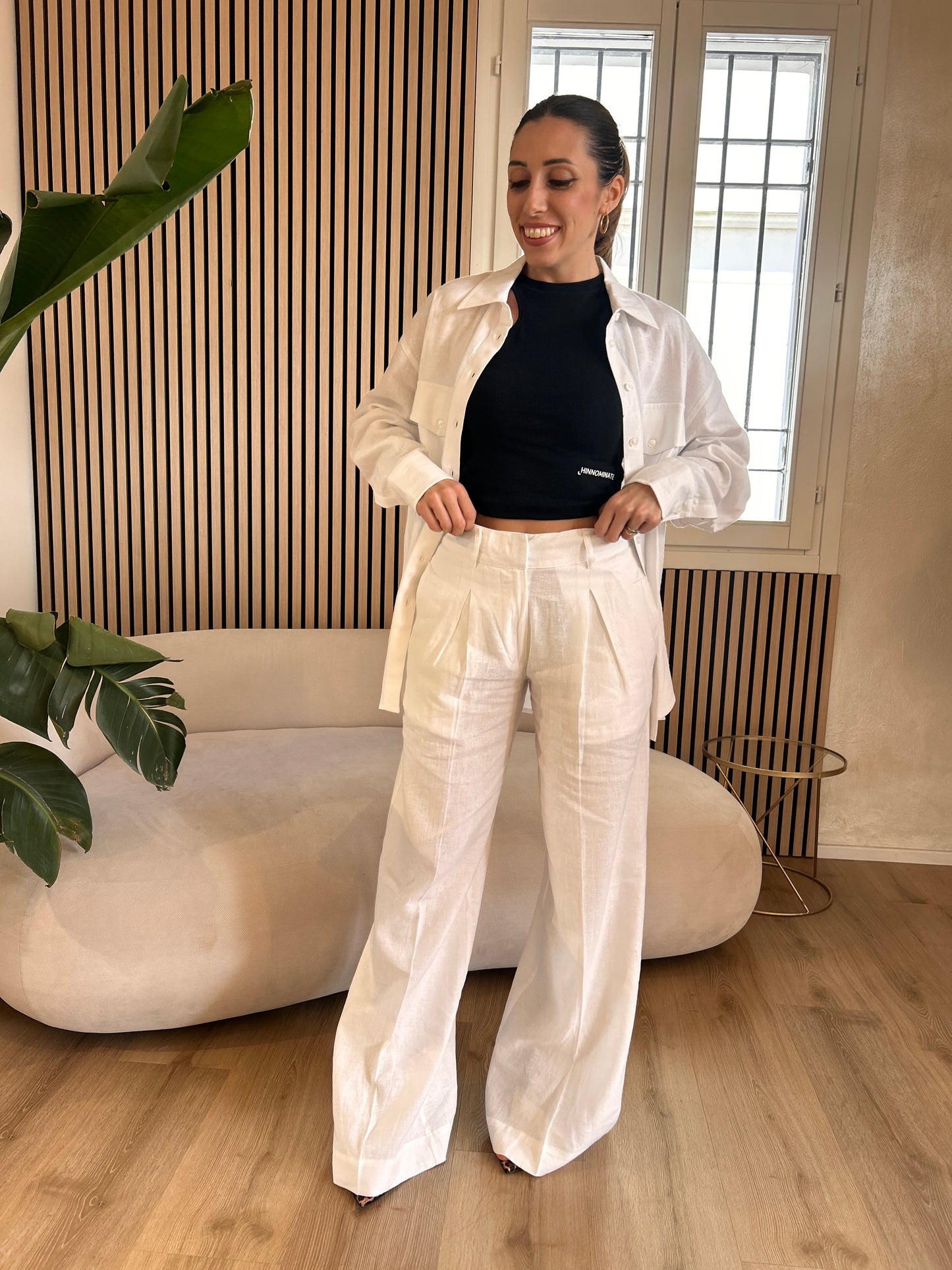 Pantalone a palazzo lino Bianco