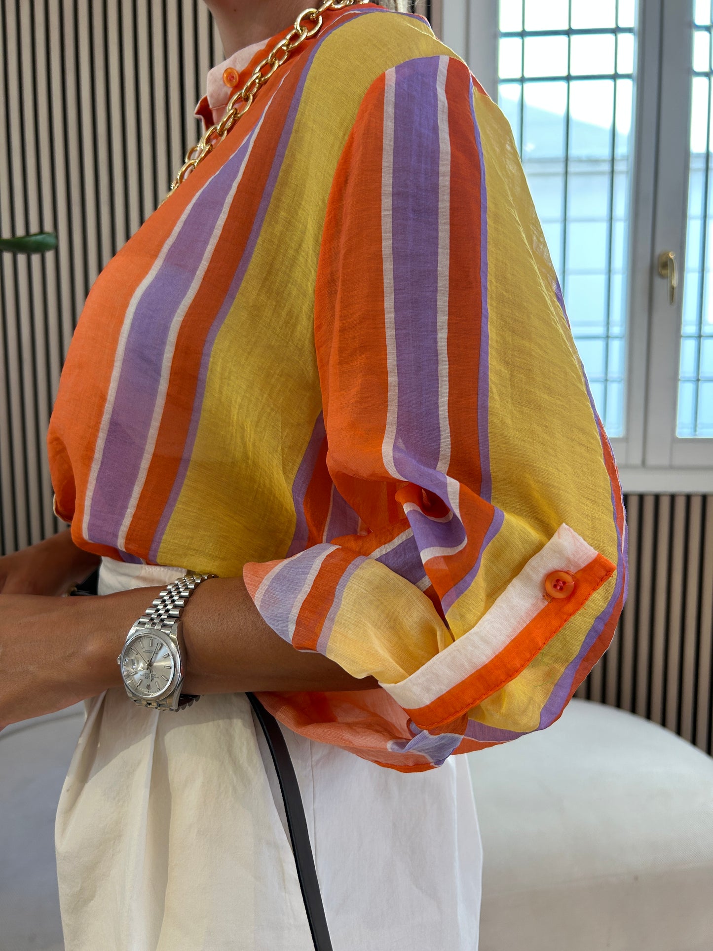 Camicia rigata giallo/arancio
