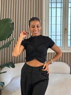 T-shirt crop con bielastico arricciatura