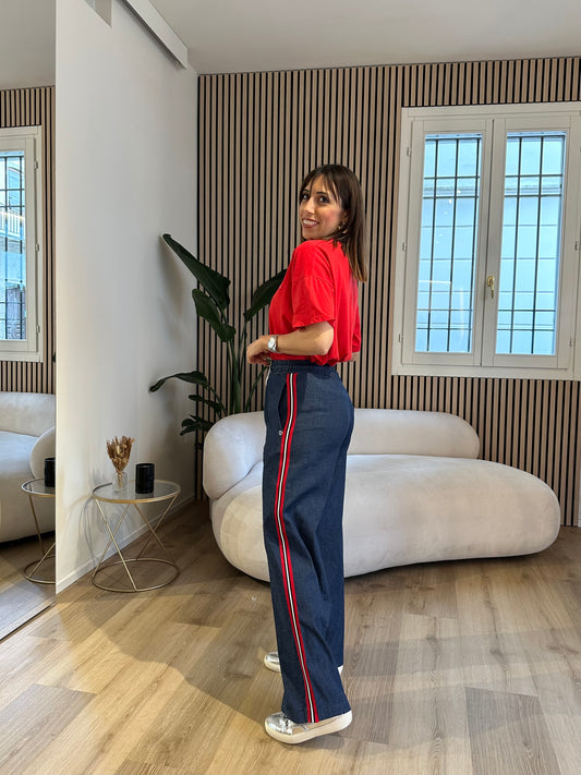 Pantalone in denim con bande laterali