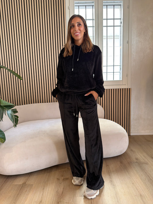 Pantalone dritto in ciniglia nero