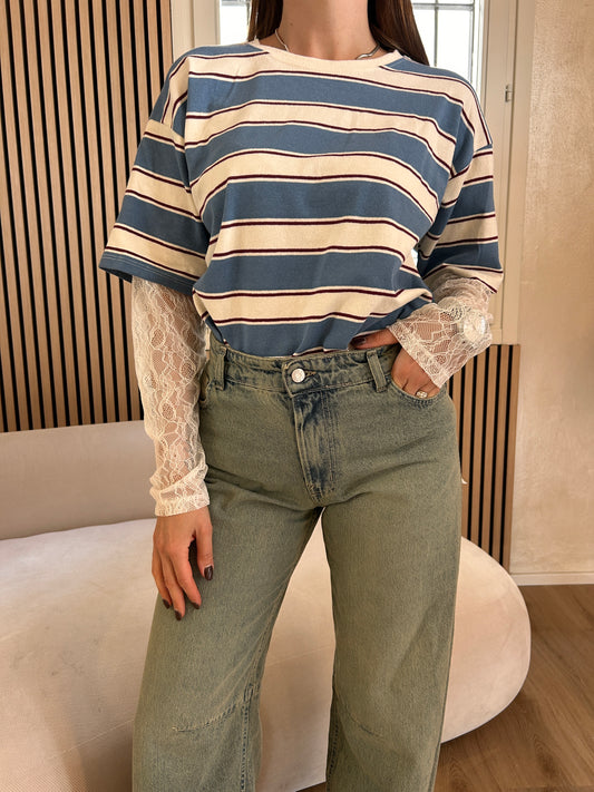 Maglia celeste con pizzo