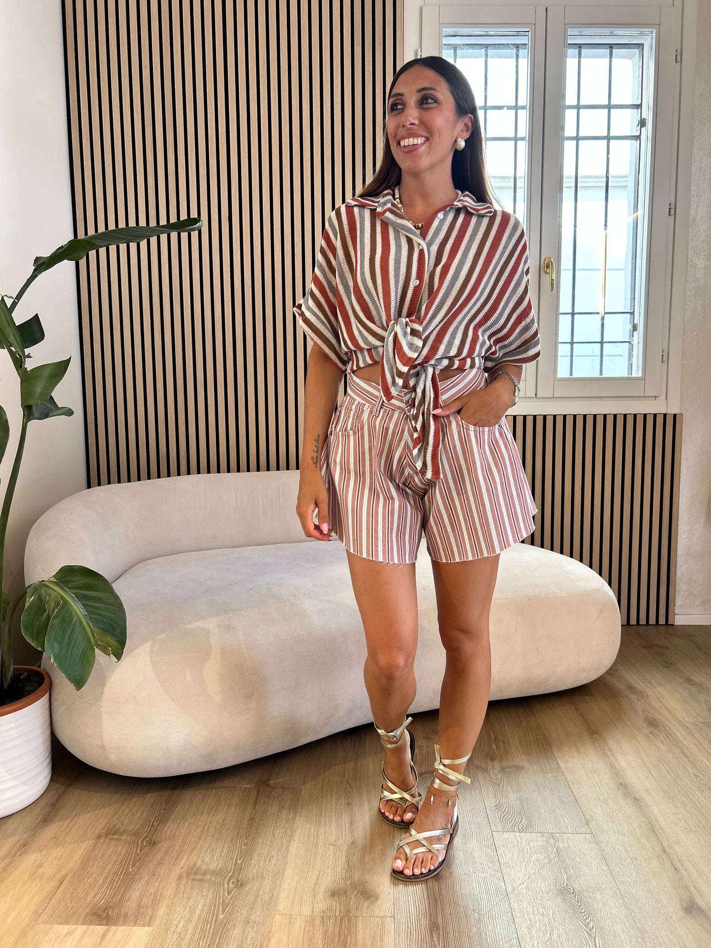 Shorts farfalla rigato blush