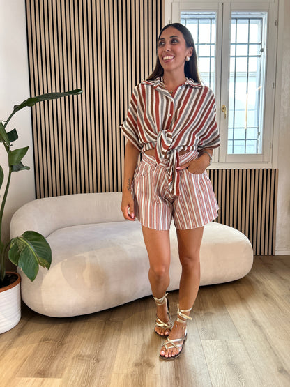 Shorts farfalla rigato blush