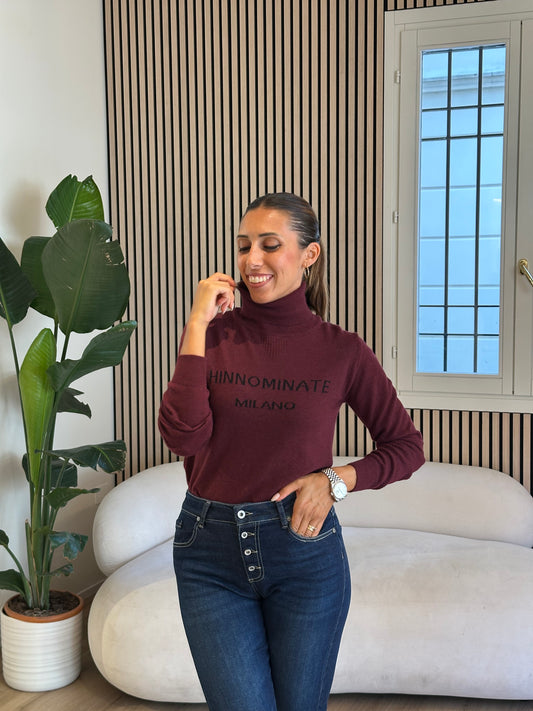 Maglia dolcevita con intarsio in cashmere