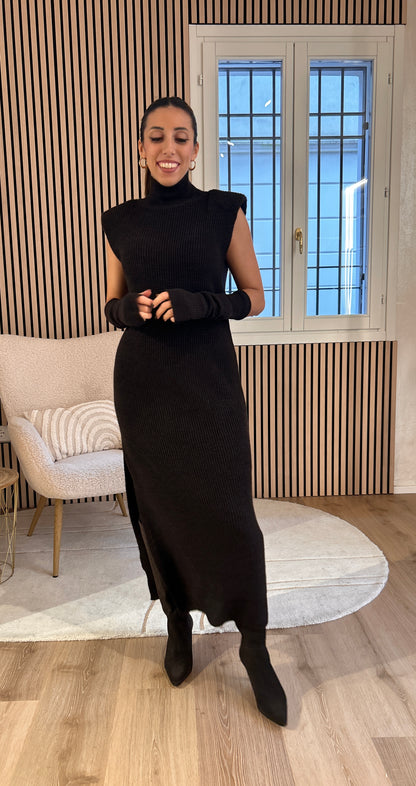 Abito manicotti misto lana moro