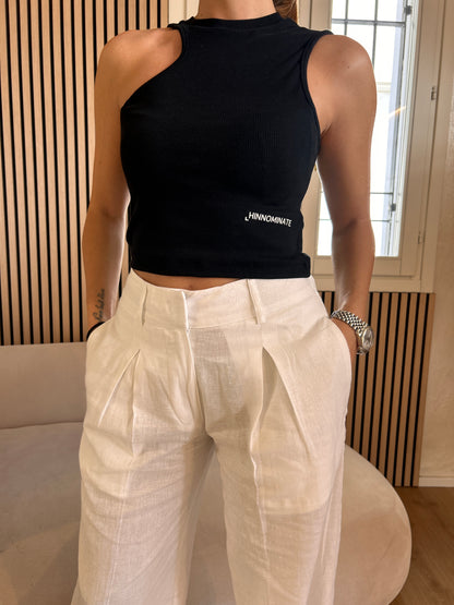 Top in costina con apertura Nero
