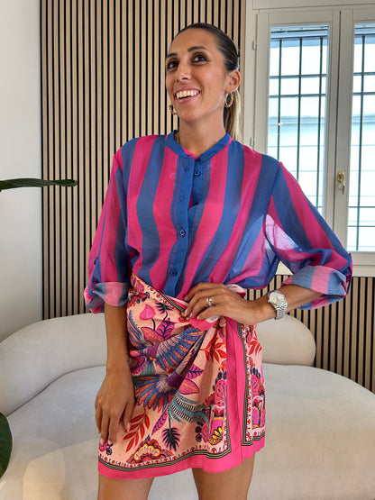 Camicia rigata azzurro/ fucsia