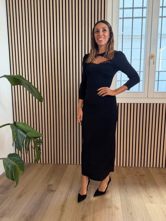 Abito midi V-Neck con arricciatura su maniche e busto