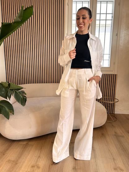 Pantalone a palazzo lino Bianco