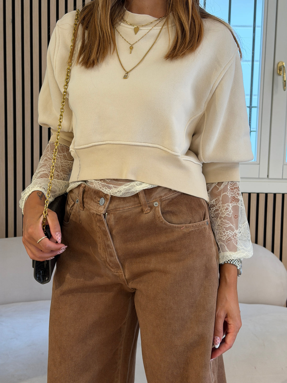 Felpa con maglia pizzo