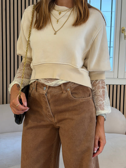 Felpa con maglia pizzo