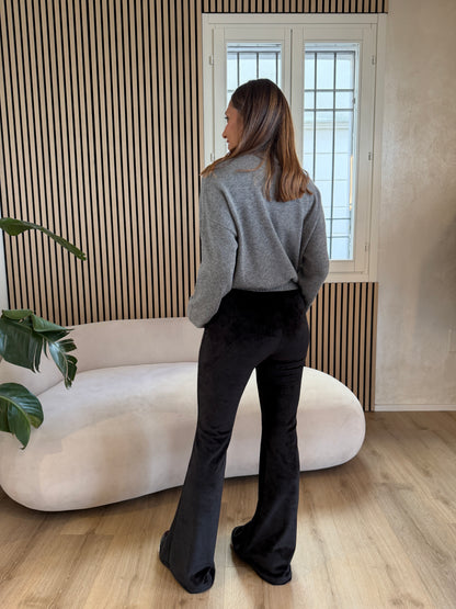 Pantalone flare in ciniglia nero