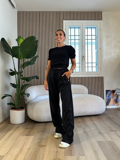 Pantalone over in twill con coulisse