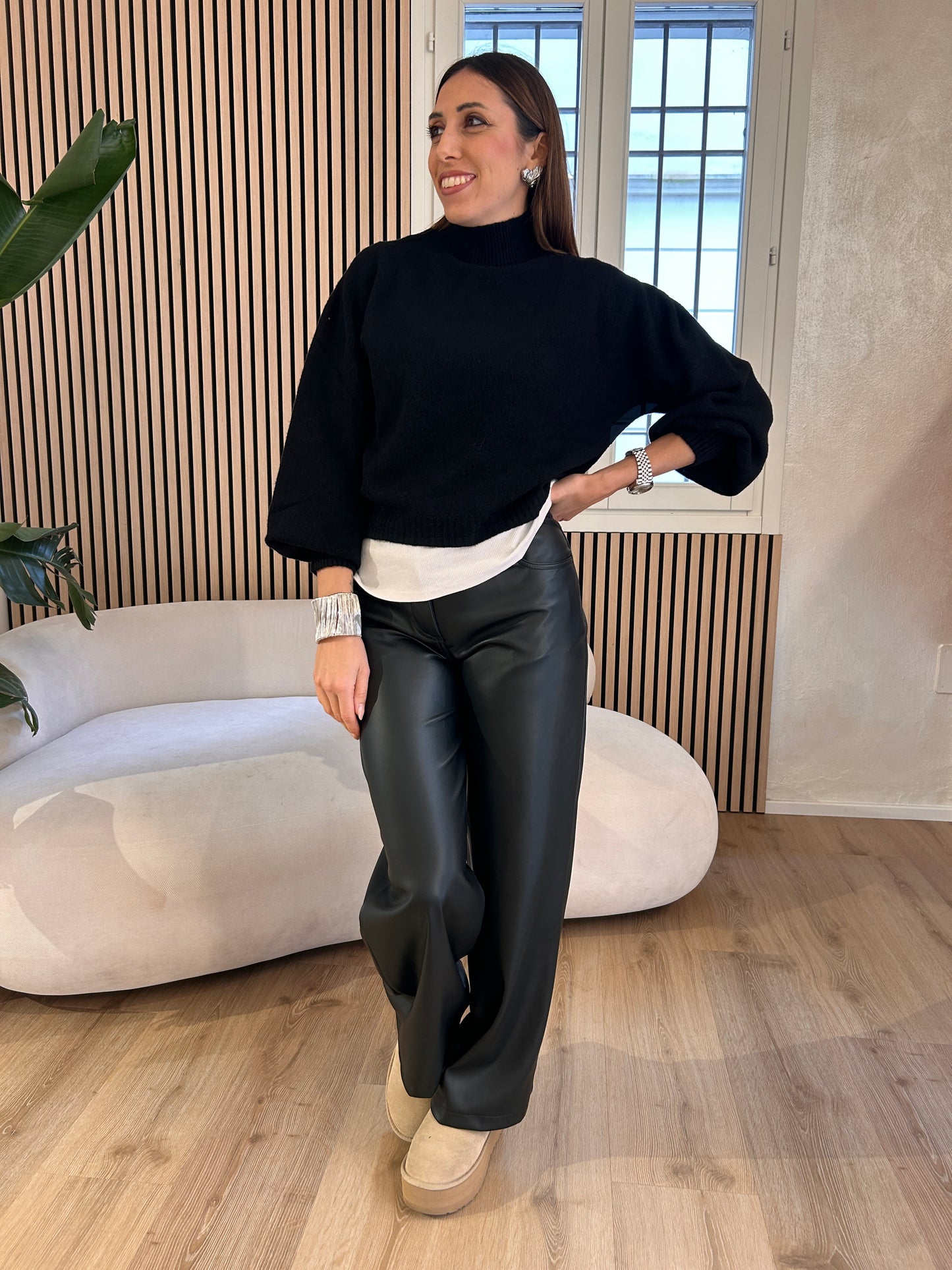 Pantalone Bella ecopelle nero