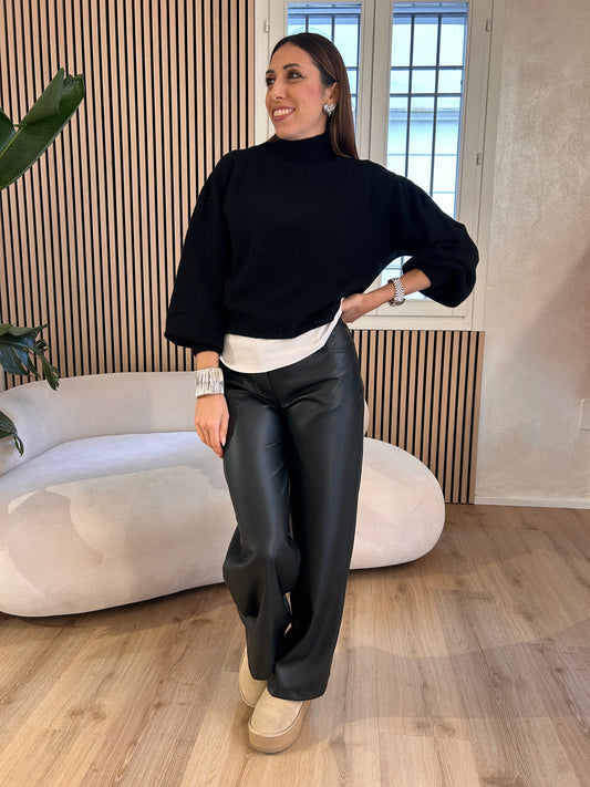 Pantalone Bella ecopelle nero