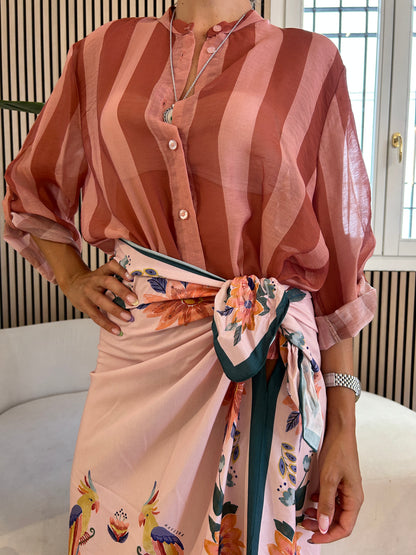 Camicia rigata cipria/tabacco