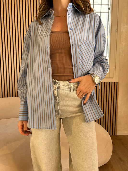 Camicia rigata celeste e tabacco