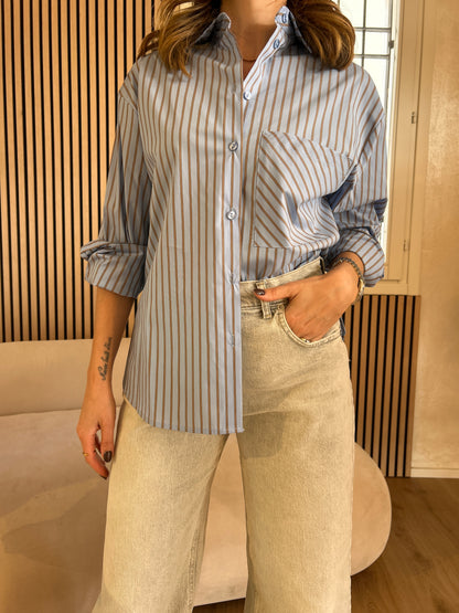 Camicia rigata celeste e tabacco