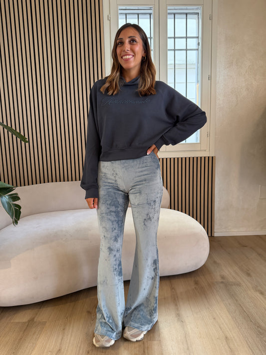 Pantalone flare in ciniglia polvere