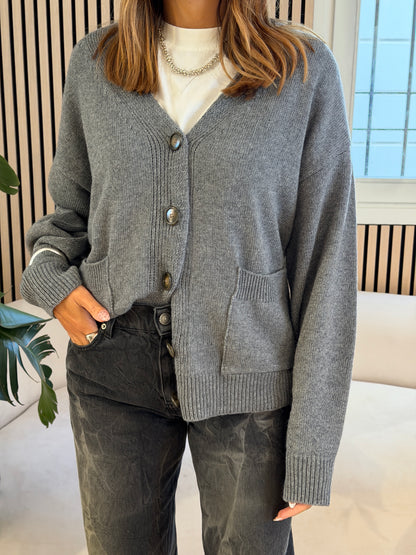Cardigan tasche grigio medio