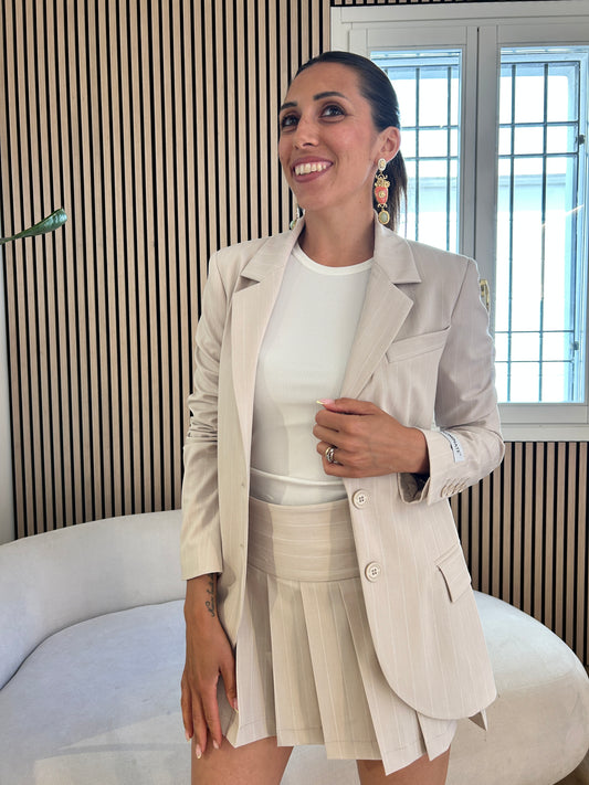 Giacca gessata monopetto beige