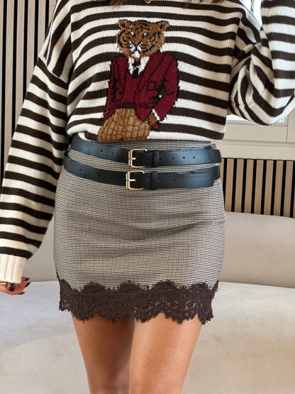 Mini gonna pizzo e doppia cintura