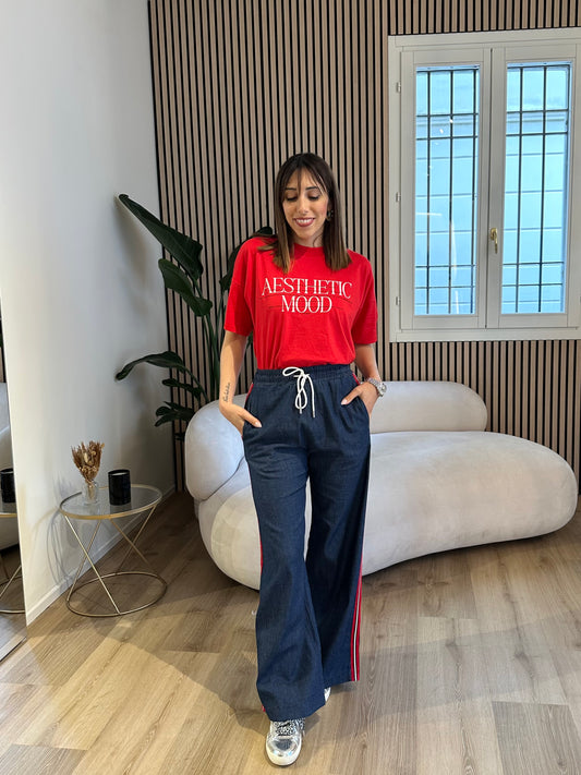 Pantalone in denim con bande laterali