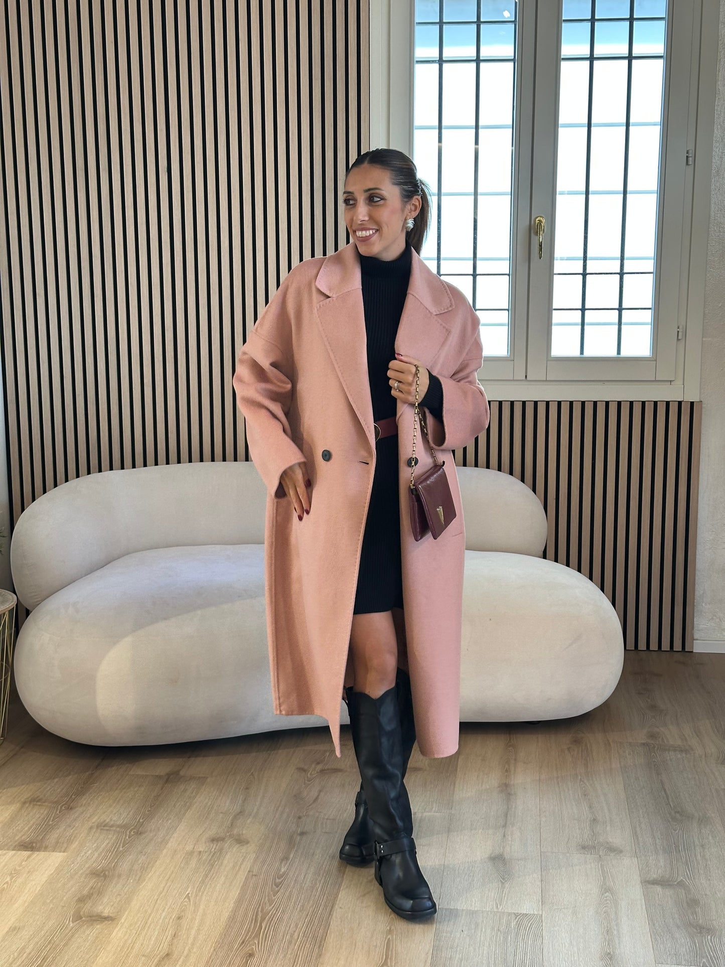 Cappotto doppiopetto handmade cipria