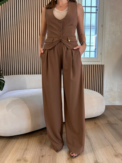Pantalone over con pences e coulisse moka