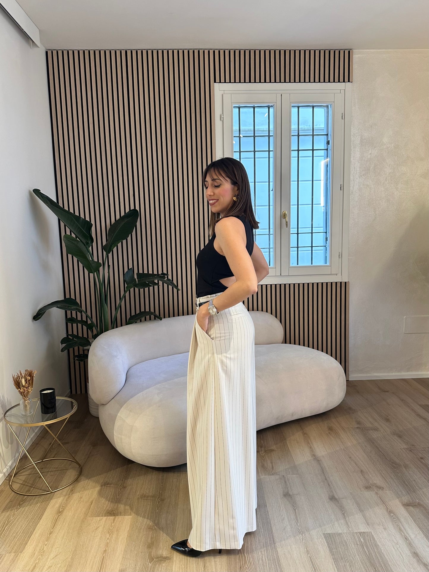 Pantalone doppia cinta gessato