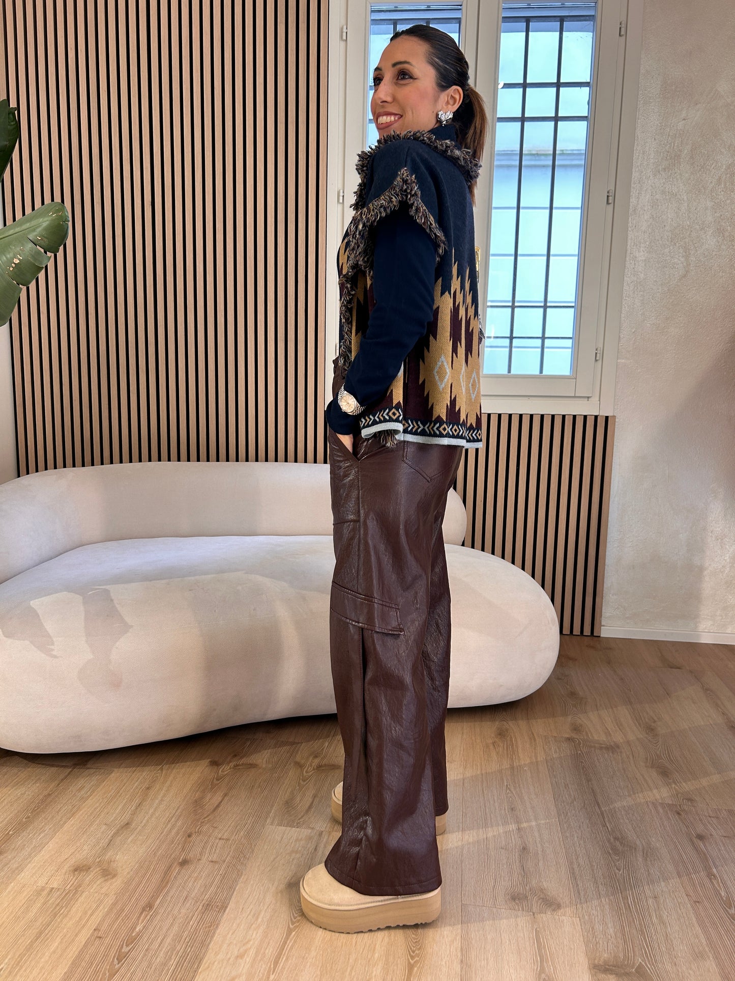 Pantalone ecopelle vino