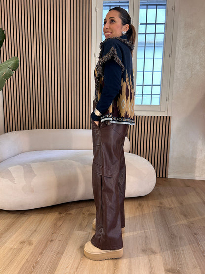 Pantalone ecopelle vino