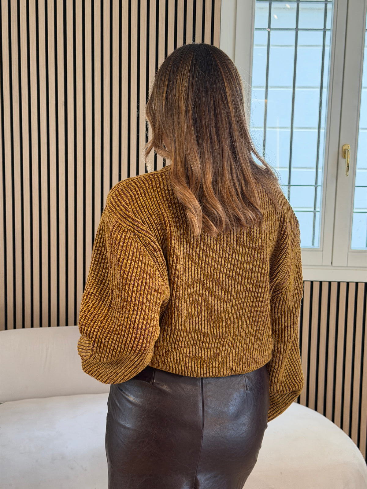 Maglia paricollo bordeaux/senape