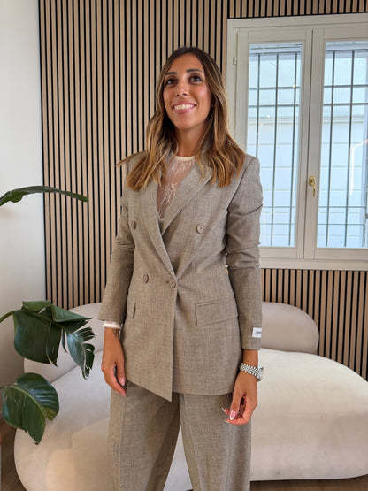 Blazer doppiopetto beige in poliviscosa