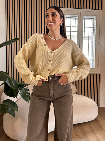 Cardigan bottoncini legno corda