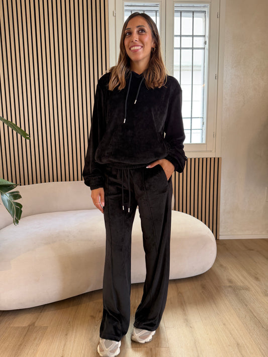Pantalone dritto in ciniglia nero
