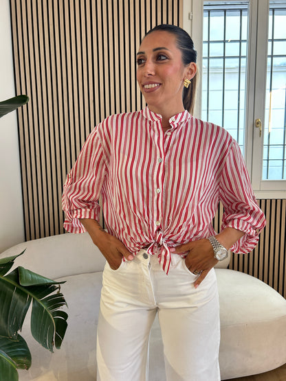 Camicia coreana gessata rossa