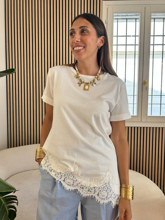 T-shirt con pizzo white