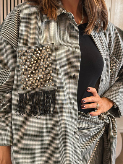 Camicia pied de poule con borchie