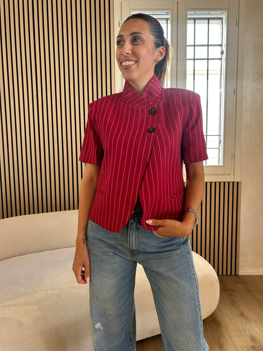 Giacca mezza manica collo coreana rossa gessata